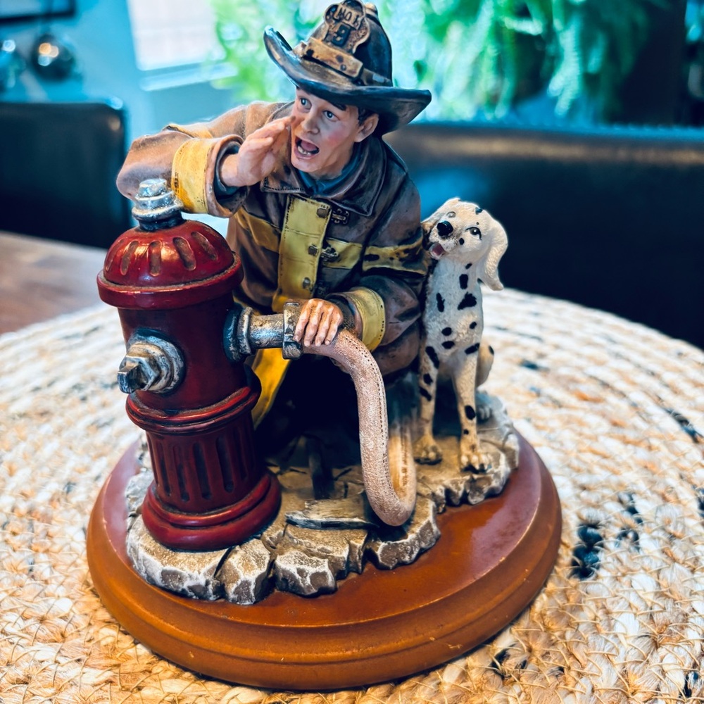 Vanmark Firefighter Figurine with Dalmatian and Hydrant
